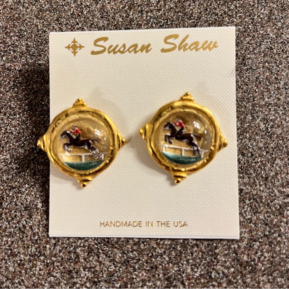 Susan Shaw Hunt Scene Intaglio Earrings